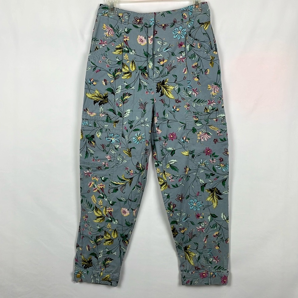 Anthropologie Y2K Gray/Green Floral Multi-Pocketed Pants - Size 2